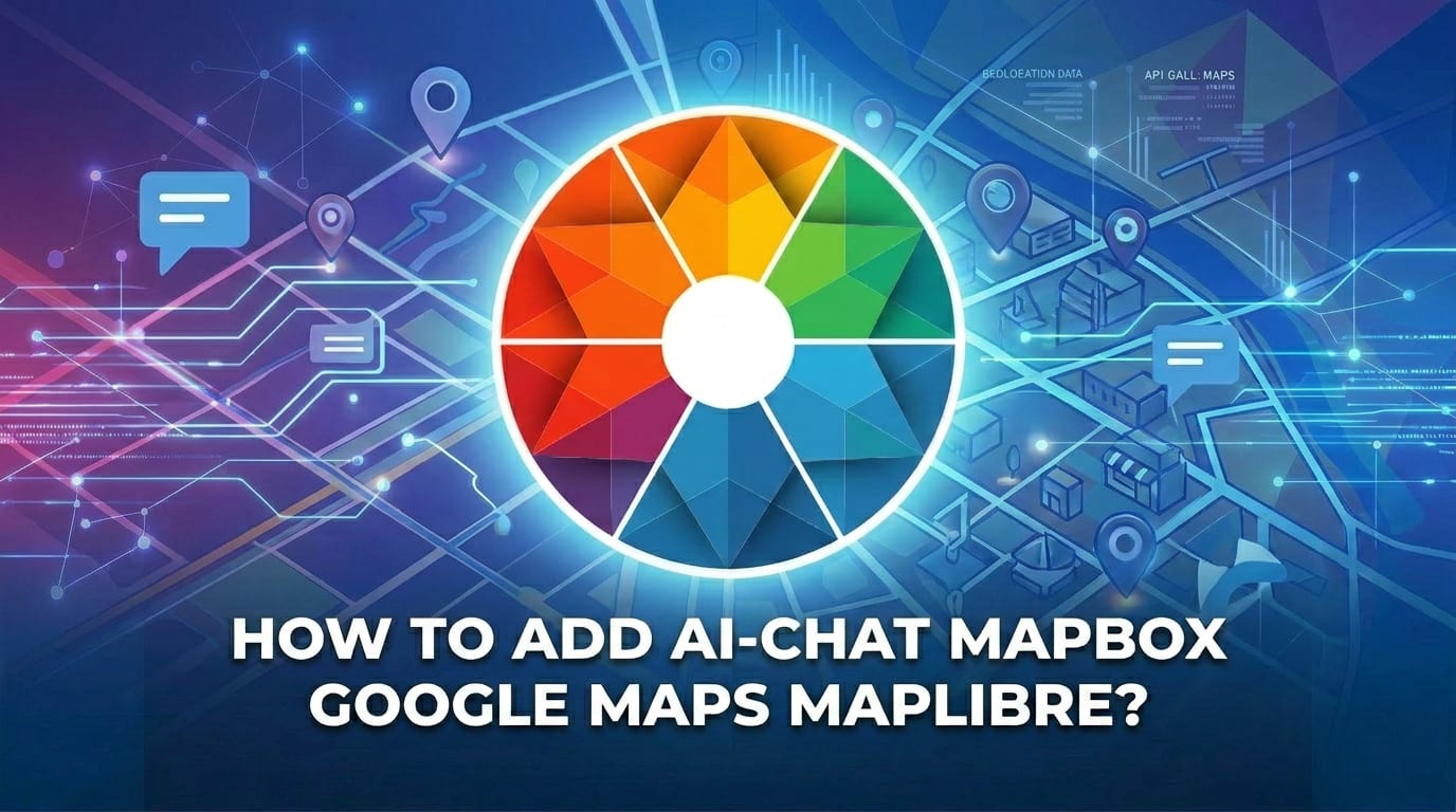 Kaleidr's colorful spoke emblem centered over a stylized map with AI chat bubbles and location pins.