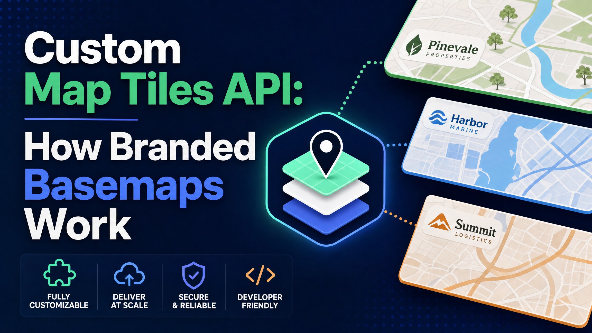 A custom map tiles system combining vector tiles, style JSON, fonts, icons, a CDN, and a renderer into a branded interactive basemap.