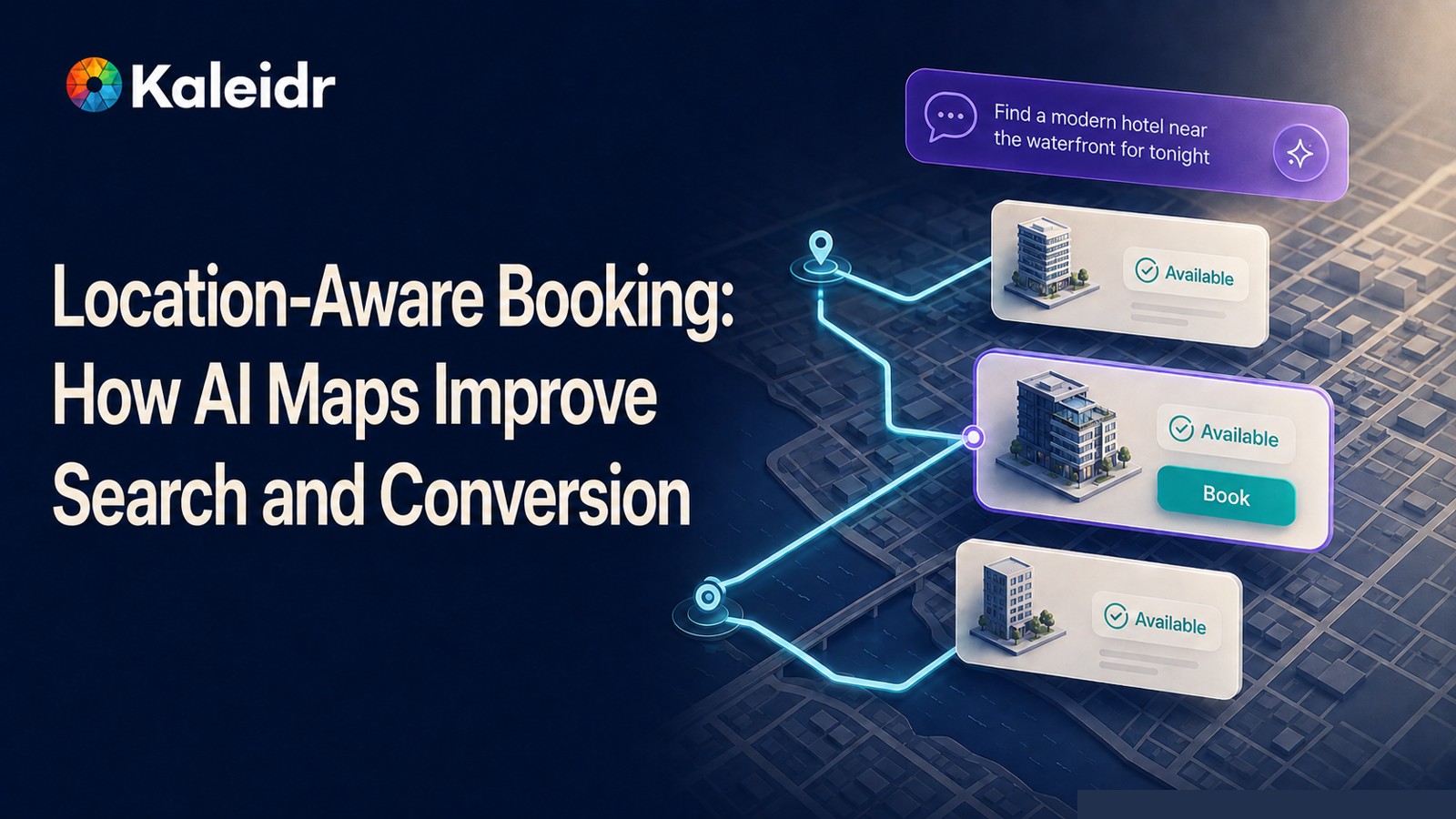 A location-aware booking journey comparing available options by price and travel time before the customer selects a bookable result.