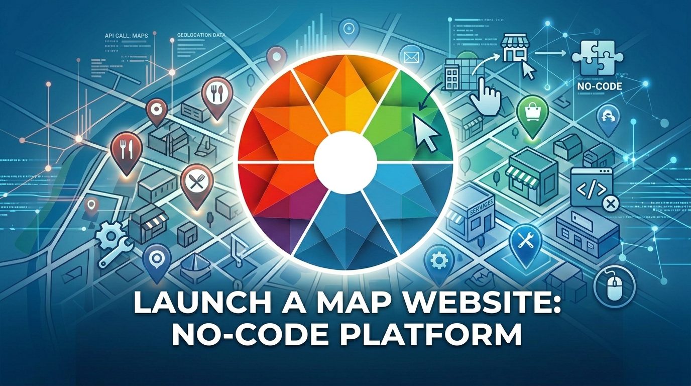 An interactive map website assembled from configurable templates and structured location data rather than custom front-end code.